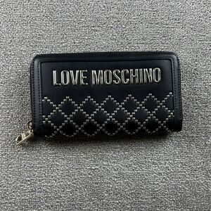 Love Moschino Wallet Women Black Gold Studs Italy Made Zip Luxury Fashion